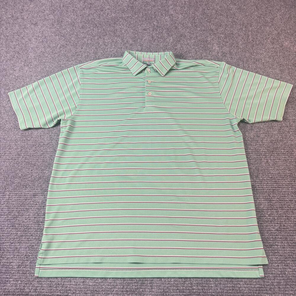 Peter Millar Polo Shirt Mens XL Green Striped Summer Comfort Golf Performance